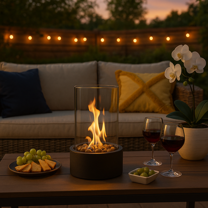 Portable Bio-Ethanol Table Fireplace with Smokeless Real Flame and Glass Shield