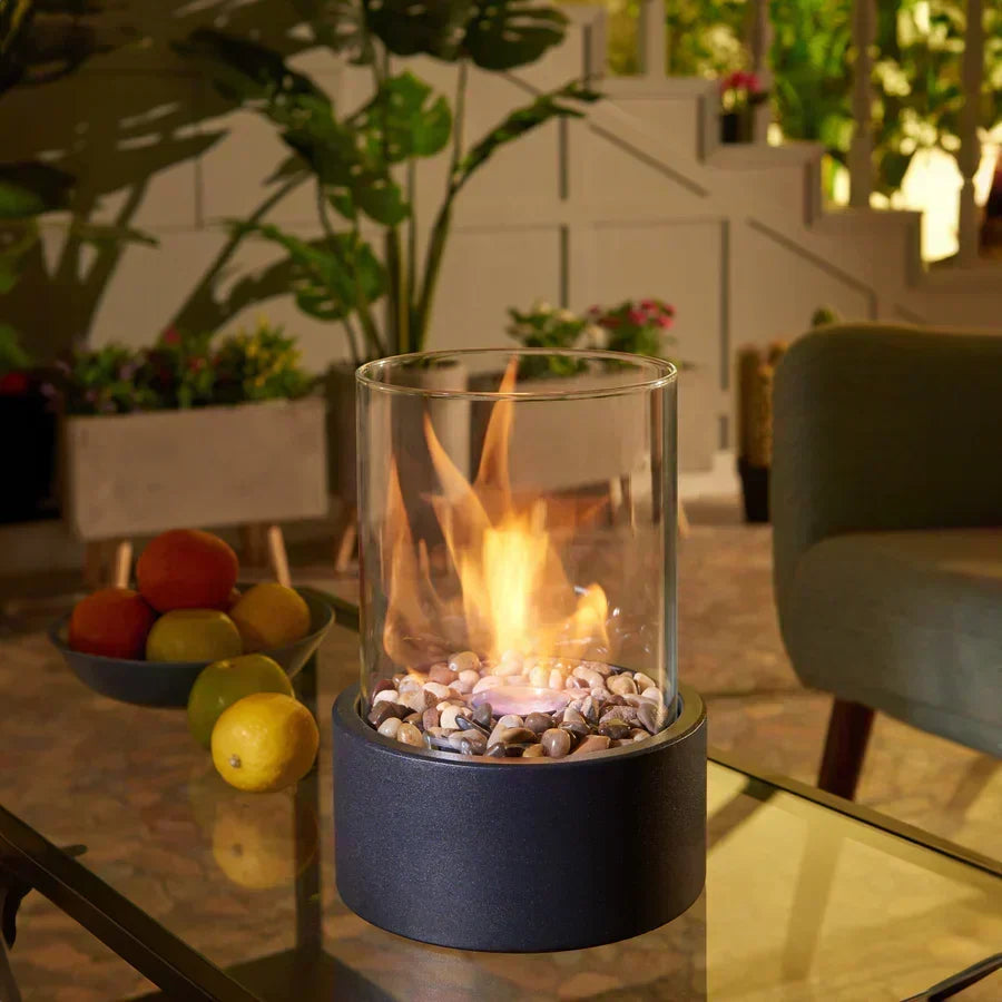 Portable Bio-Ethanol Table Fireplace with Smokeless Real Flame and Glass Shield