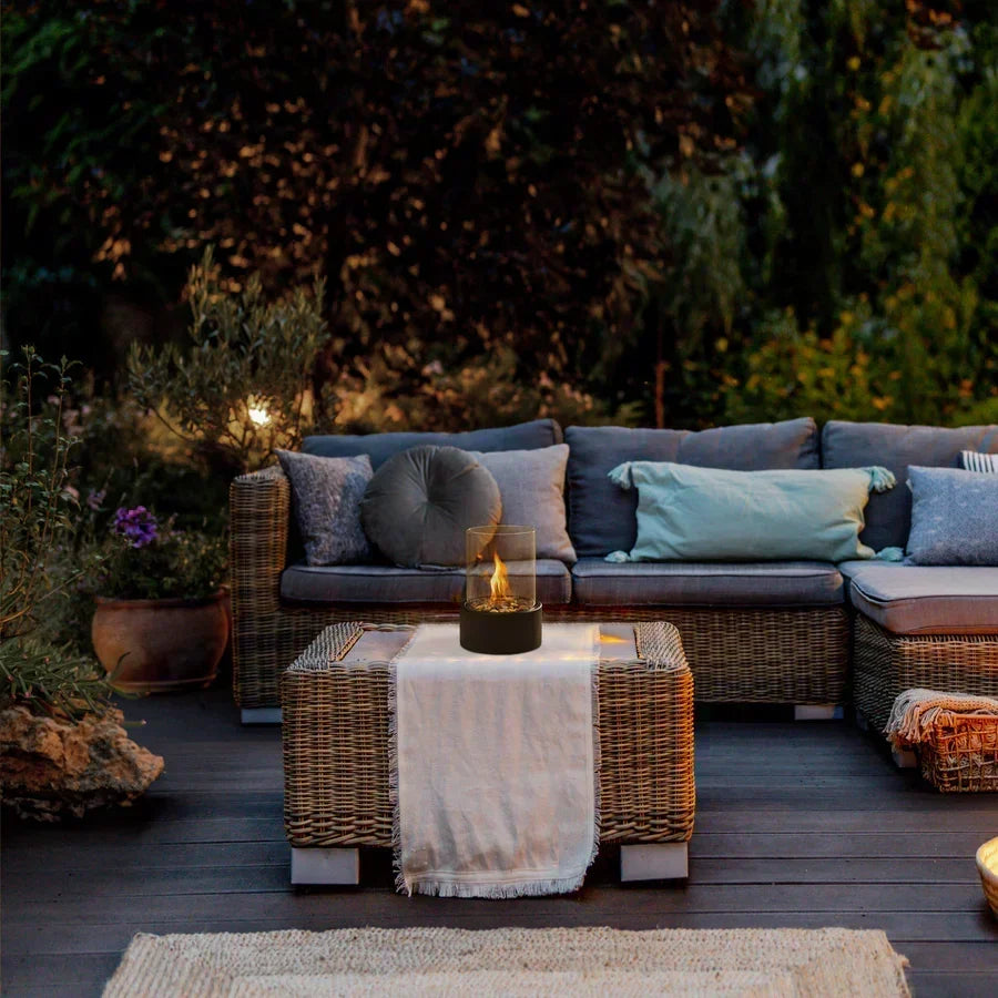Portable Bio-Ethanol Table Fireplace with Smokeless Real Flame and Glass Shield