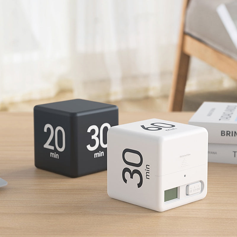Portable Digital Cube Timer with Gravity Flip Countdown and Adjustable Alarm
