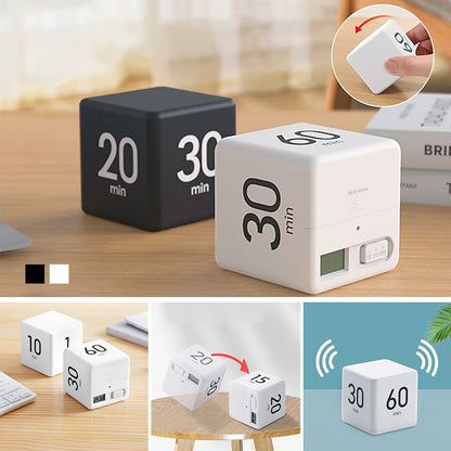 Portable Digital Cube Timer with Gravity Flip Countdown and Adjustable Alarm