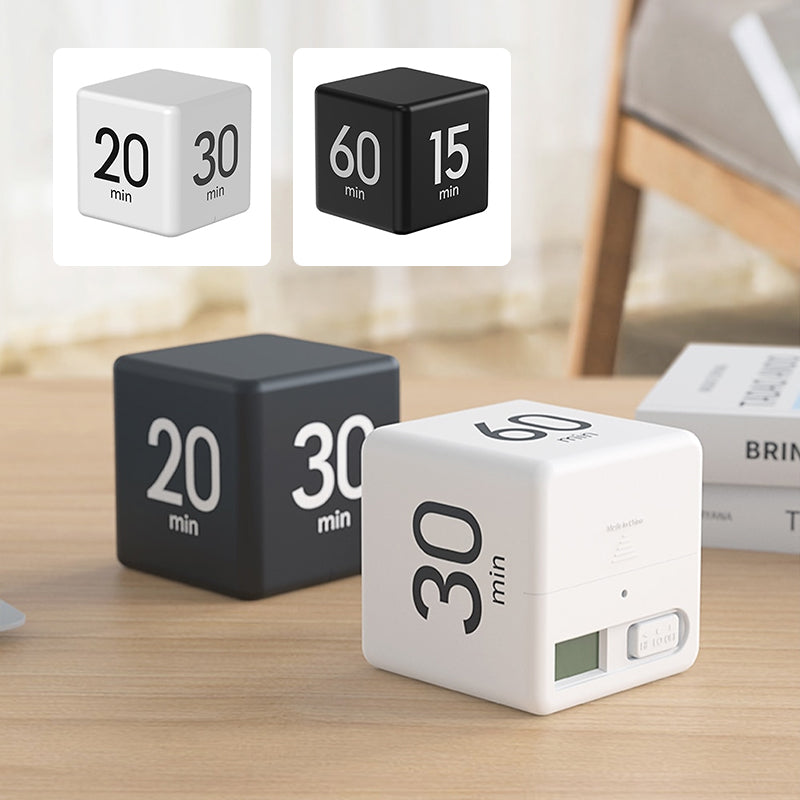 Portable Digital Cube Timer with Gravity Flip Countdown and Adjustable Alarm