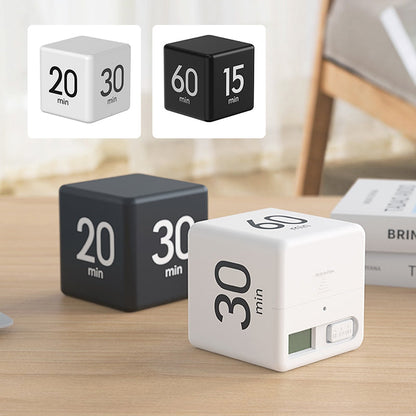 Portable Digital Cube Timer with Gravity Flip Countdown and Adjustable Alarm