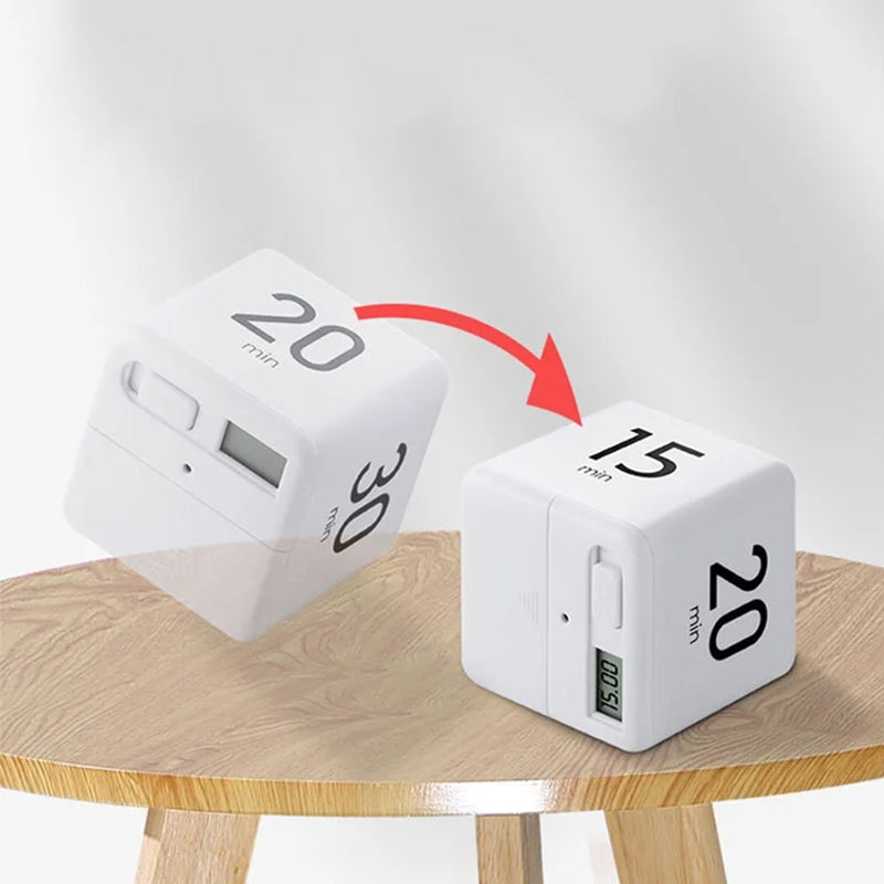 Portable Digital Cube Timer with Gravity Flip Countdown and Adjustable Alarm