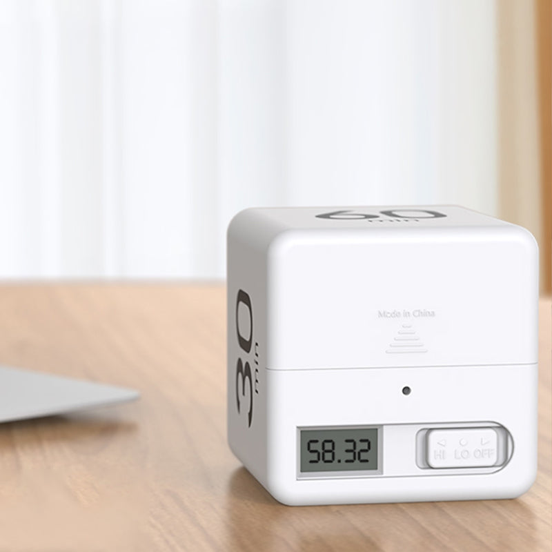 Portable Digital Cube Timer with Gravity Flip Countdown and Adjustable Alarm