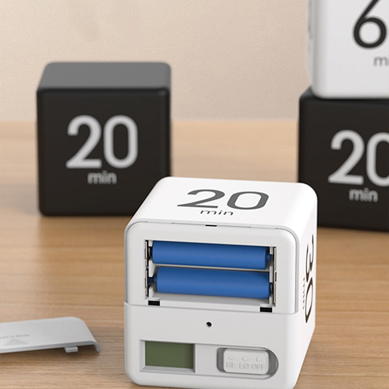 Portable Digital Cube Timer with Gravity Flip Countdown and Adjustable Alarm