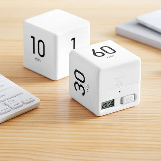 Portable Digital Cube Timer with Gravity Flip Countdown and Adjustable Alarm