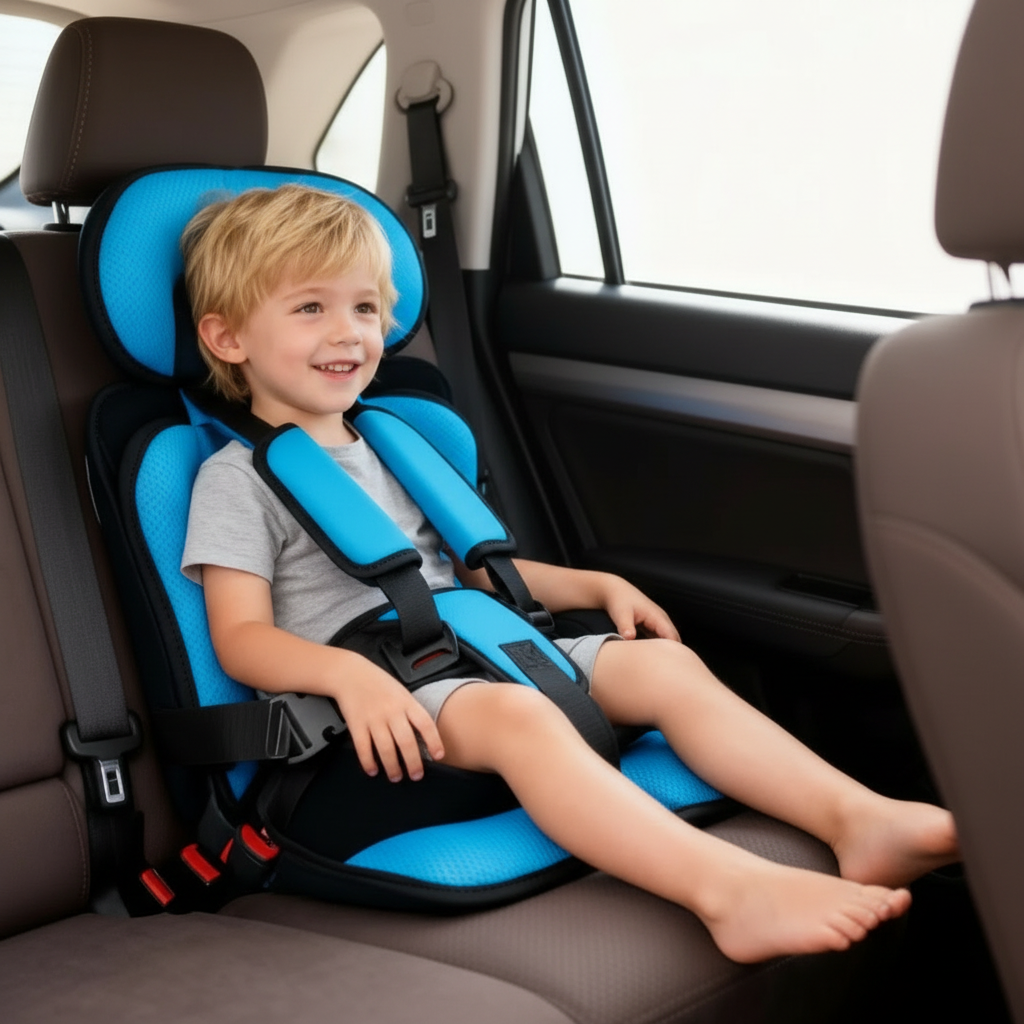 Portable Foldable Child Car Booster Seat with 5-Point Harness