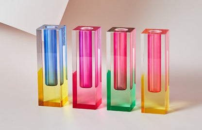 Prism Acrylic Vase and Desk Organiser with Geometric Design and Rainbow Light Effect