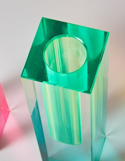 Prism Acrylic Vase and Desk Organiser with Geometric Design and Rainbow Light Effect