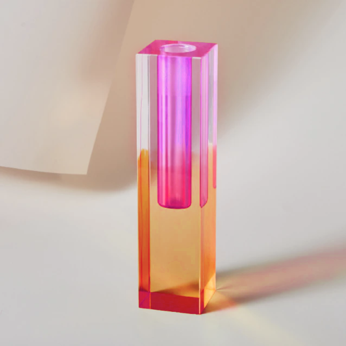 Prism Acrylic Vase and Desk Organiser with Geometric Design and Rainbow Light Effect