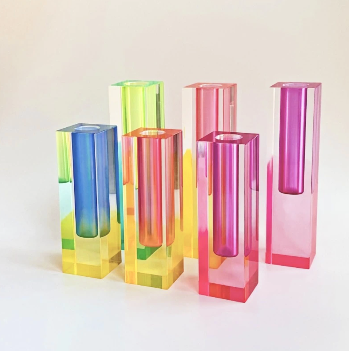 Prism Acrylic Vase and Desk Organiser with Geometric Design and Rainbow Light Effect