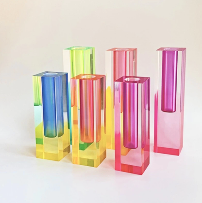 Prism Acrylic Vase and Desk Organiser with Geometric Design and Rainbow Light Effect