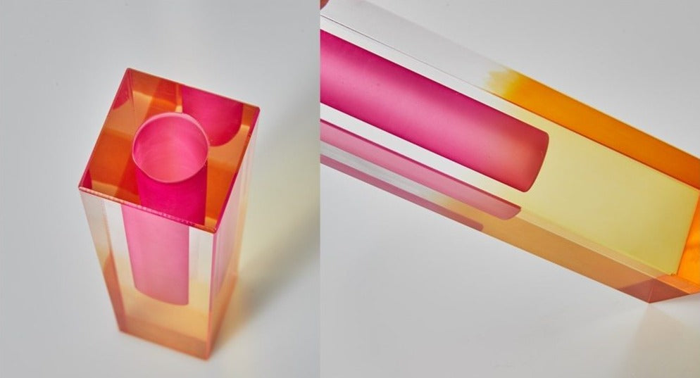 Prism Acrylic Vase and Desk Organiser with Geometric Design and Rainbow Light Effect