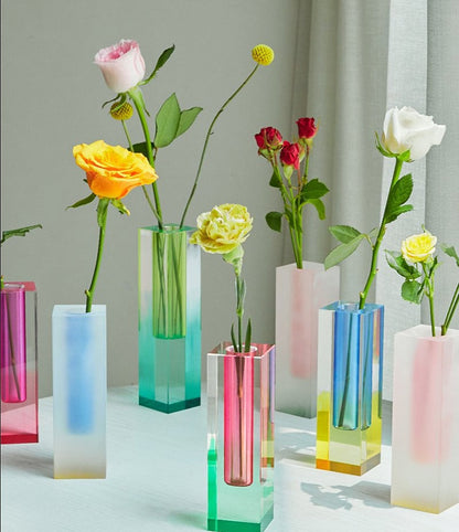 Prism Acrylic Vase and Desk Organiser with Geometric Design and Rainbow Light Effect