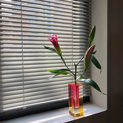 Prism Acrylic Vase and Desk Organiser with Geometric Design and Rainbow Light Effect
