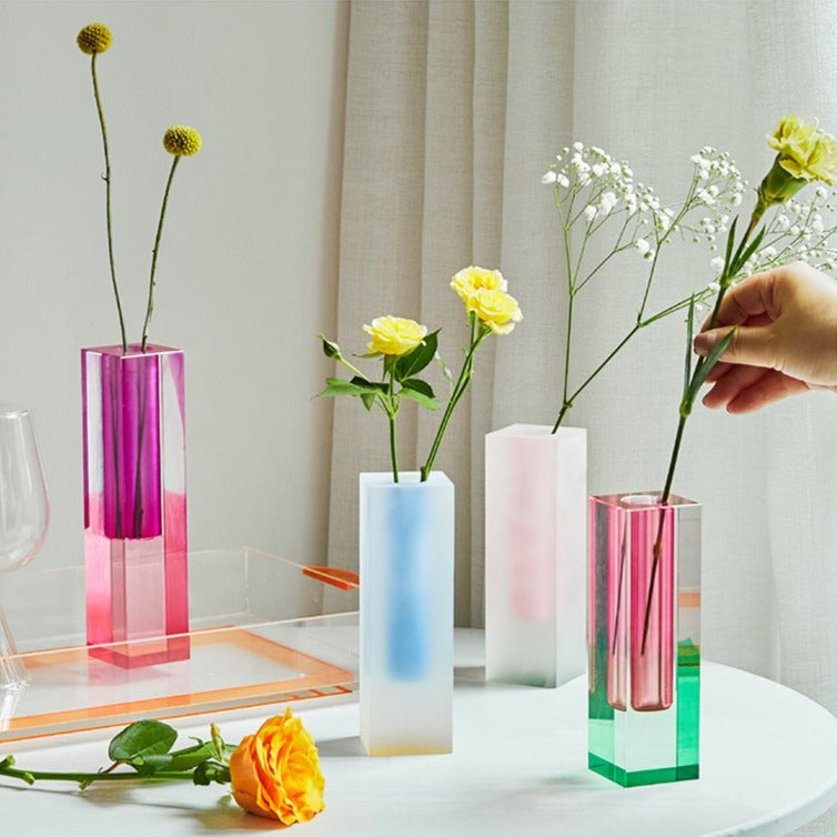 Prism Acrylic Vase and Desk Organiser with Geometric Design and Rainbow Light Effect