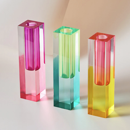 Prism Acrylic Vase and Desk Organiser with Geometric Design and Rainbow Light Effect
