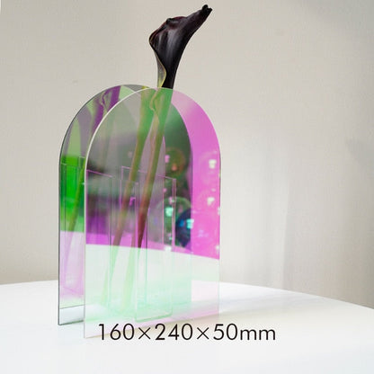Prismatic Acrylic Vase with Abstract Geometric Design for Desktop Decor