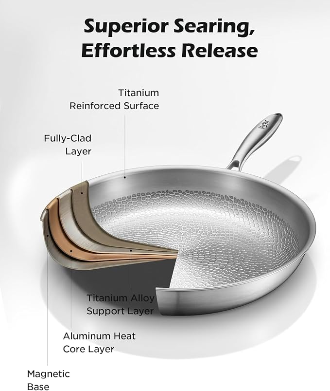 Pure Titanium Induction Frying Pan with Hammered Surface