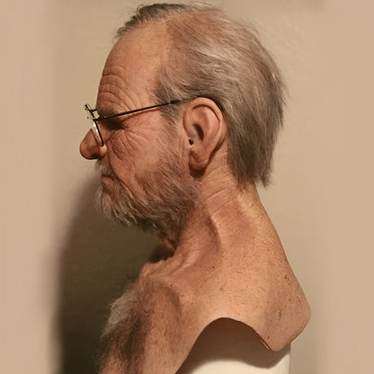 Realistic Old Man Latex Mask with Movable Mouth for Halloween Cosplay