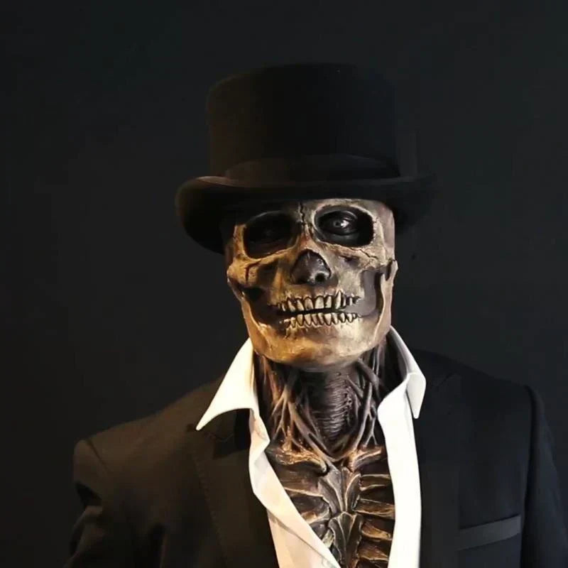 Realistic Skeleton Halloween Mask with Latex Construction and Optional Hat
