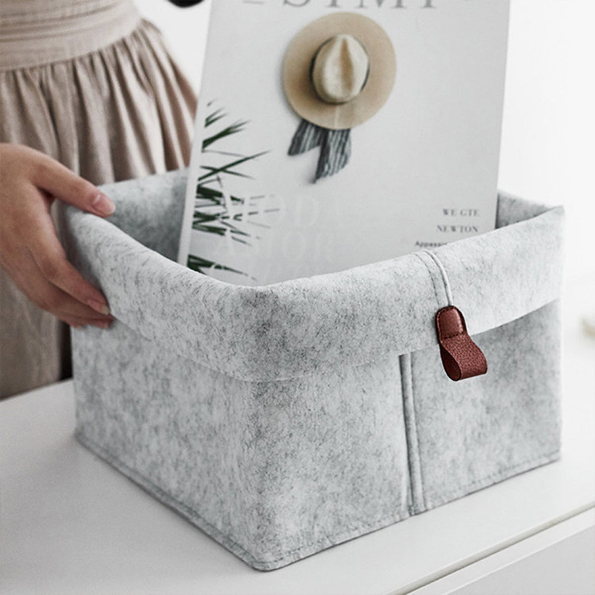 Rectangular Felt Storage Baskets with Foldable Rim