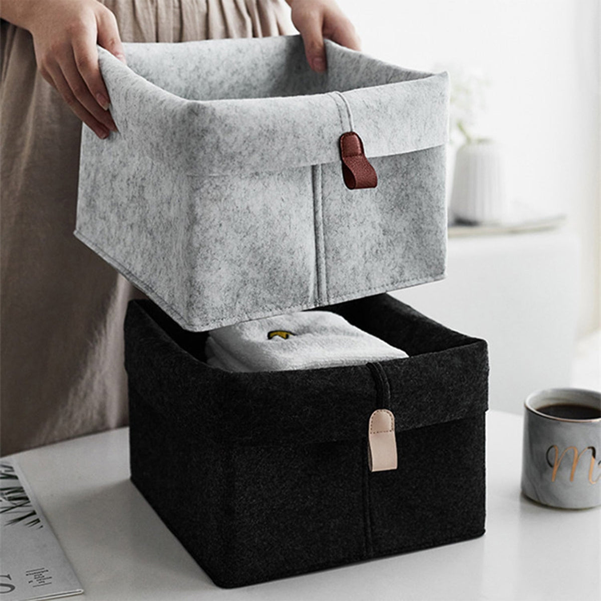 Rectangular Felt Storage Baskets with Foldable Rim