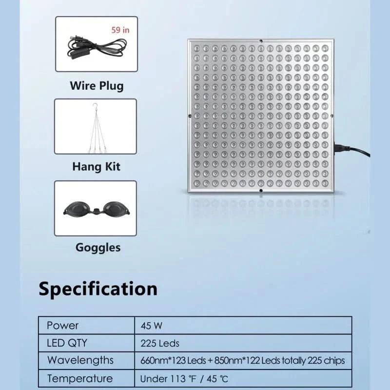 Red Light Therapy Panel with 225 LEDs, Red & Infrared Light for Skin Care