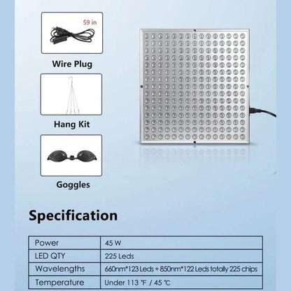 Red Light Therapy Panel with 225 LEDs, Red & Infrared Light for Skin Care