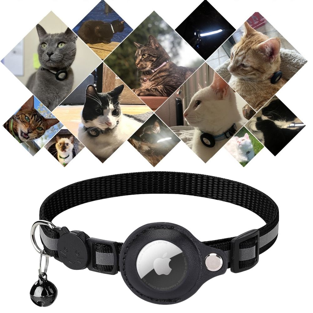 Reflective Cat Collar with GPS Tracker Holder and Bell