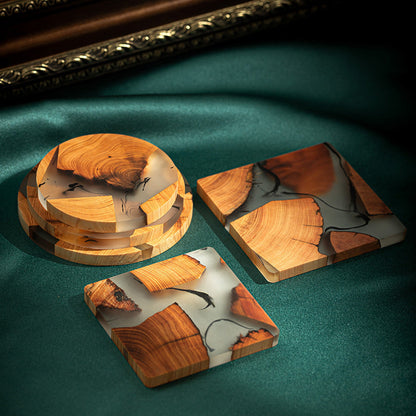 Resin Coaster Set with Wooden Storage Box – Minimalist Square Table Accessory