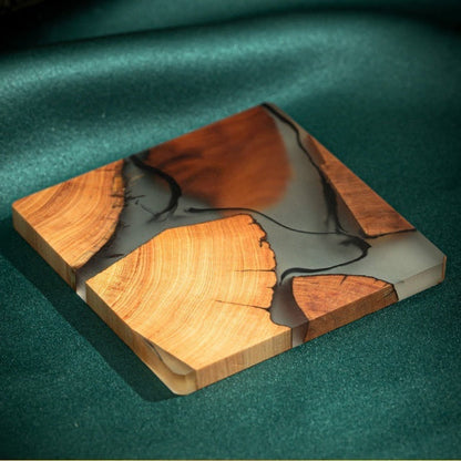 Resin Coaster Set with Wooden Storage Box – Minimalist Square Table Accessory