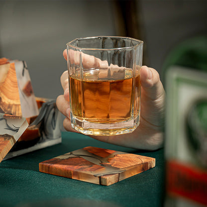 Resin Coaster Set with Wooden Storage Box – Minimalist Square Table Accessory