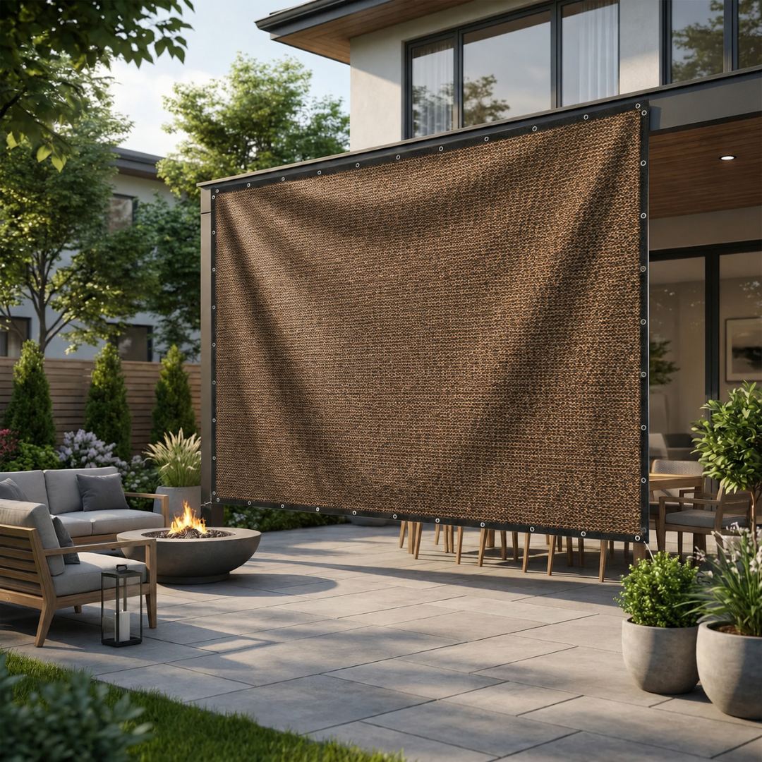 Retractable Side Shade Panel with Reinforced Edges for Outdoor Privacy