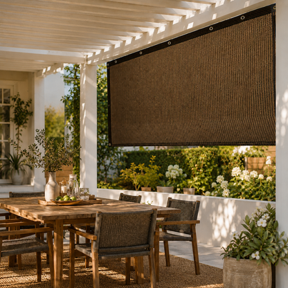 Retractable Side Shade Panel with Reinforced Edges for Outdoor Privacy