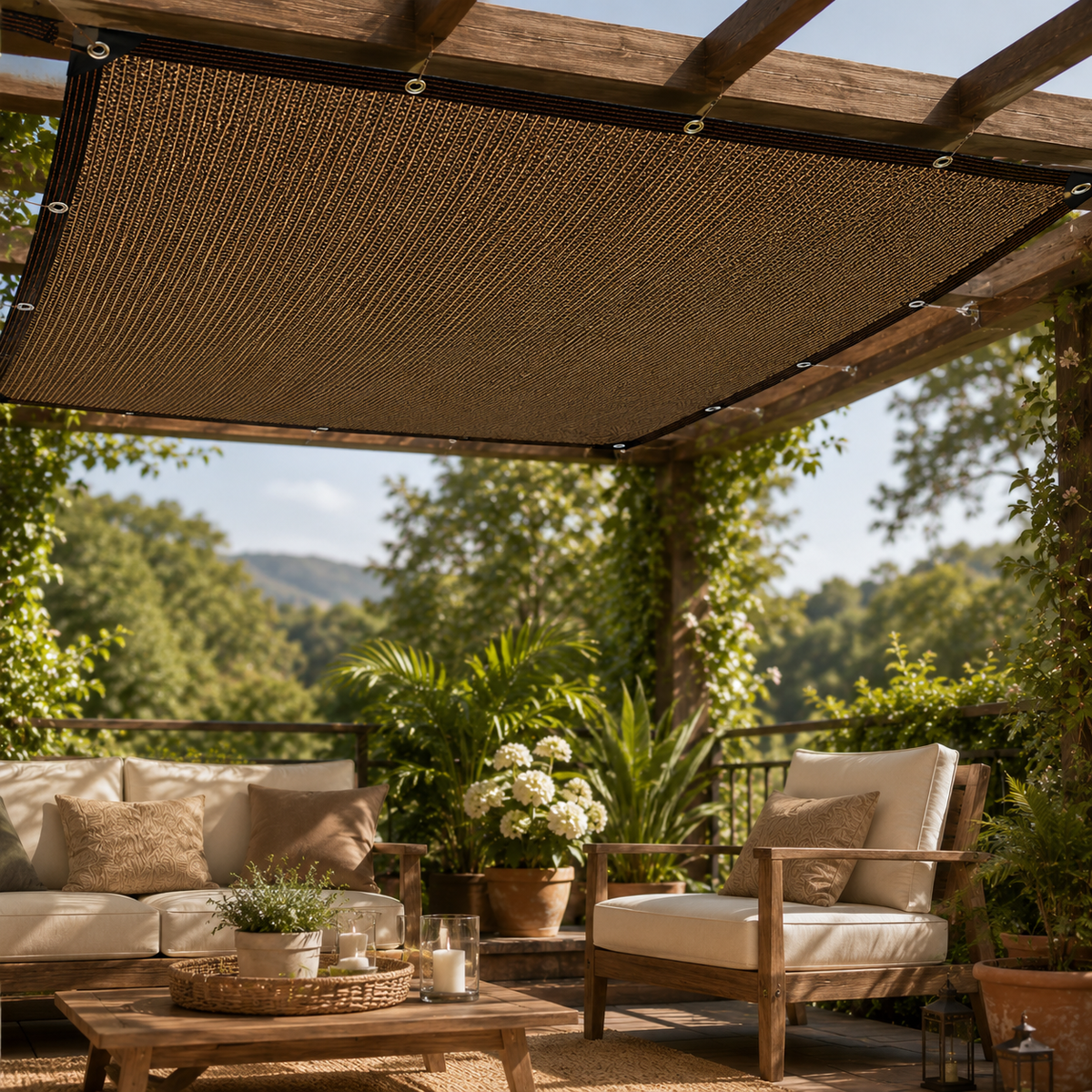 Retractable Side Shade Panel with Reinforced Edges for Outdoor Privacy