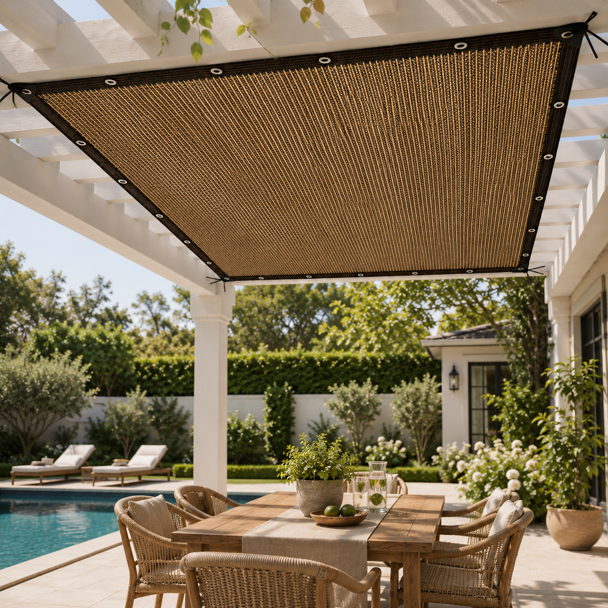 Retractable Side Shade Panel with Reinforced Edges for Outdoor Privacy