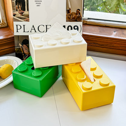Retro Block Design Tissue Box Cover in ABS Plastic for Living Room Office and Bathroom