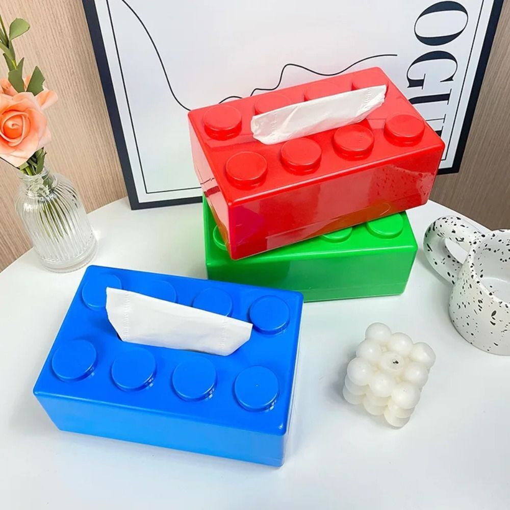 Retro Block Design Tissue Box Cover in ABS Plastic for Living Room Office and Bathroom
