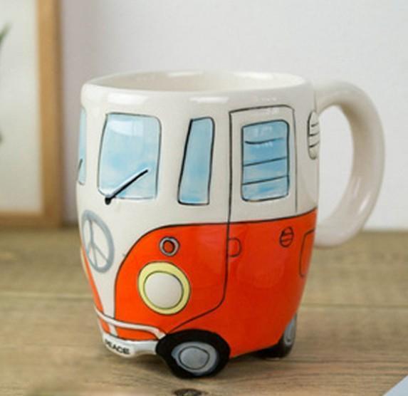 Retro Hippie Bus Ceramic Coffee Mug with Colourful Vintage Design