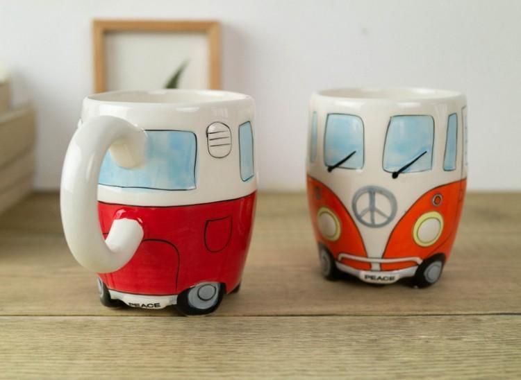 Retro Hippie Bus Ceramic Coffee Mug with Colourful Vintage Design
