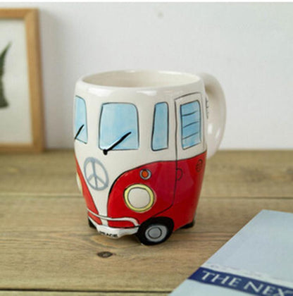 Retro Hippie Bus Ceramic Coffee Mug with Colourful Vintage Design