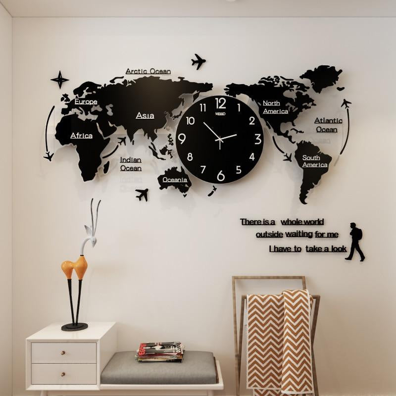 Retro World Map Wall Clock with Silent Quartz Movement 60cm