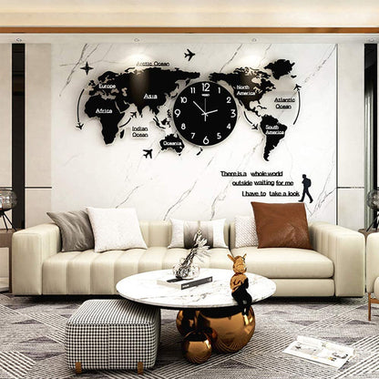 Retro World Map Wall Clock with Silent Quartz Movement 60cm
