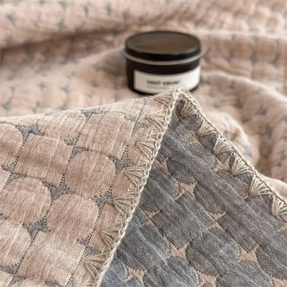 Reversible Cotton Blanket – 100% Cotton Jacquard Throw with Textured Seersucker Finish