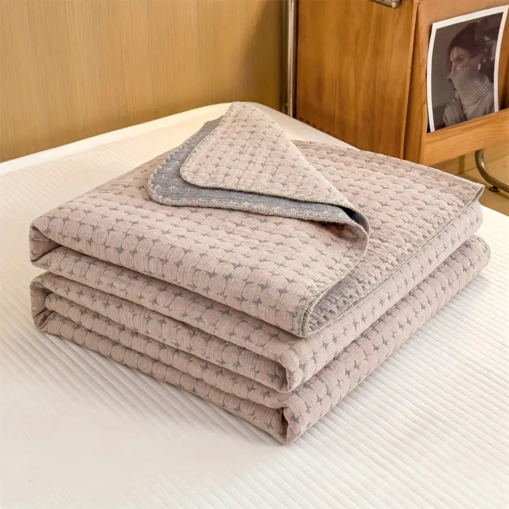 Reversible Cotton Blanket – 100% Cotton Jacquard Throw with Textured Seersucker Finish