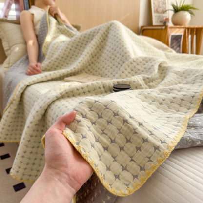 Reversible Cotton Blanket – 100% Cotton Jacquard Throw with Textured Seersucker Finish