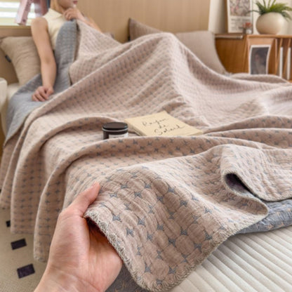 Reversible Cotton Blanket – 100% Cotton Jacquard Throw with Textured Seersucker Finish