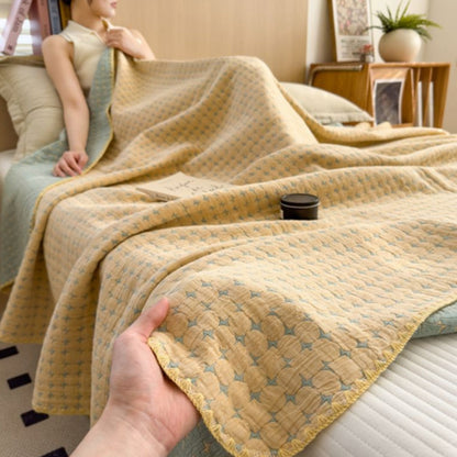 Reversible Cotton Blanket – 100% Cotton Jacquard Throw with Textured Seersucker Finish